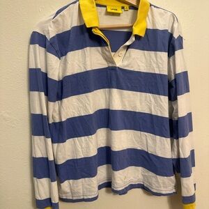 Vans Blue White Striped Long Sleeve Shirt with Yellow Collar‎ Tierra Whack Rugby
